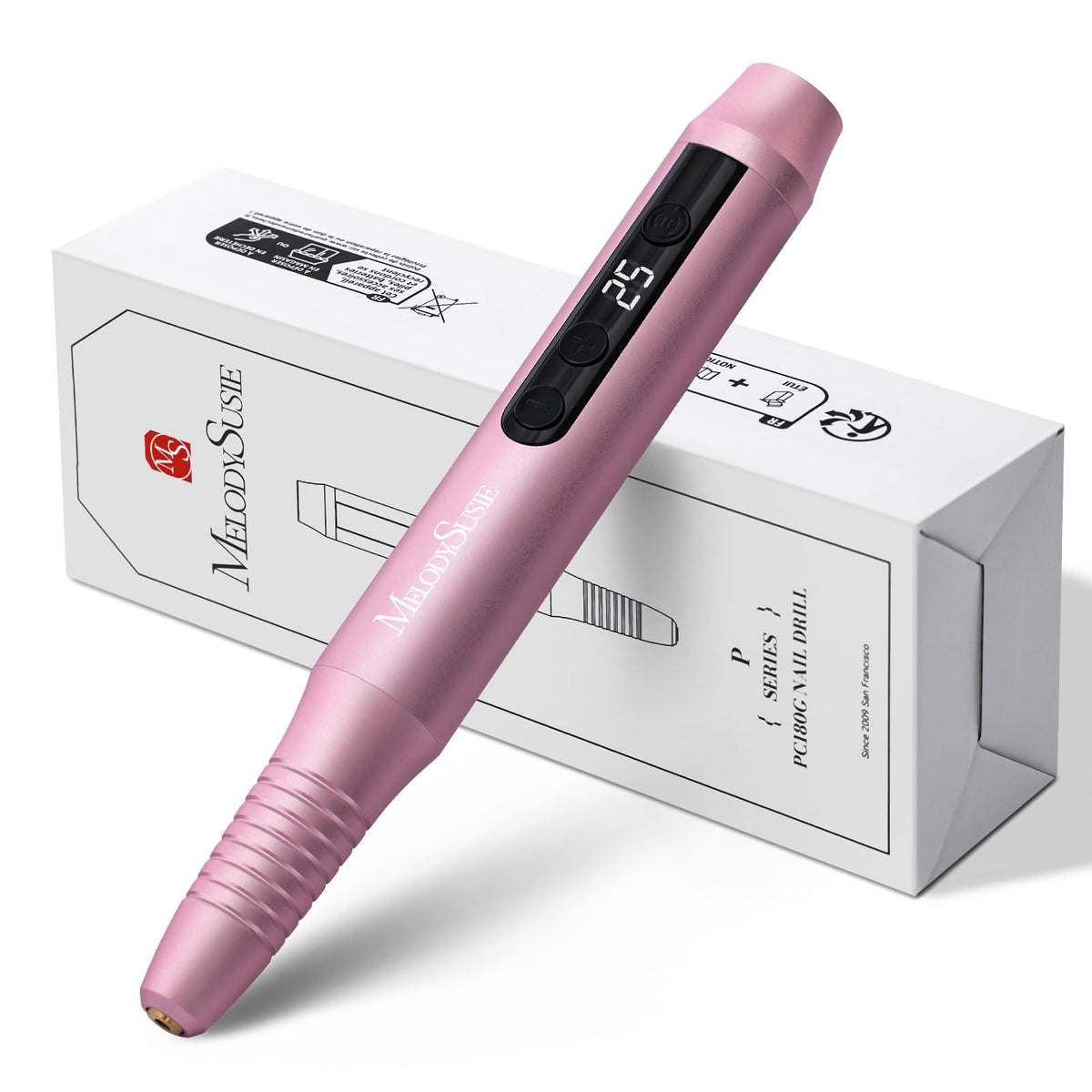 MelodySusie PC180G cordless nail drill front view with LED display