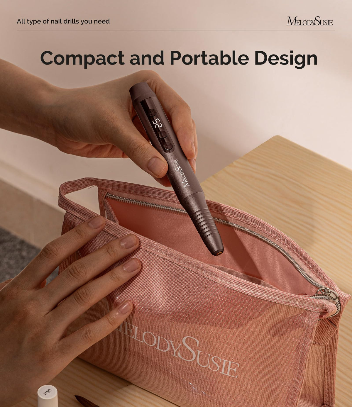 MelodySusie portable nail drill side view showing pen shape