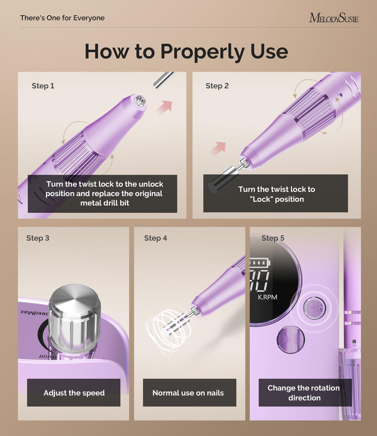 MelodySusie SC320F Nail Drill in purple colour side view