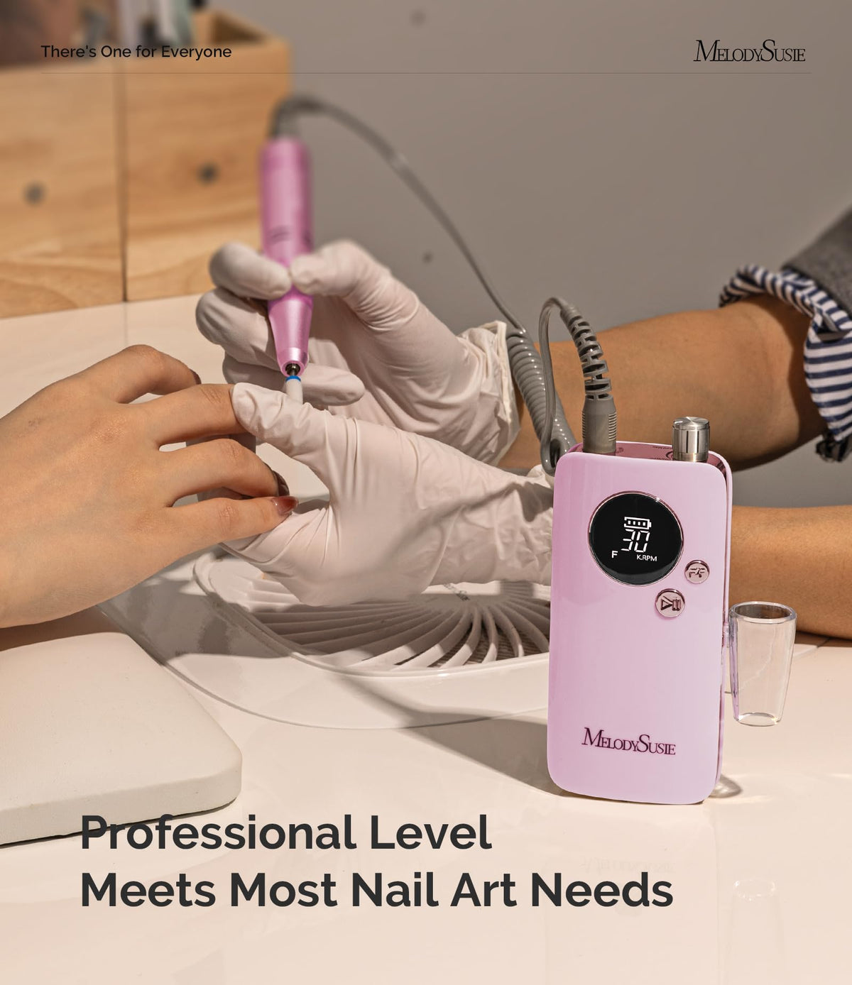 MelodySusie SC320F Nail Drill in rose colour on a nail station