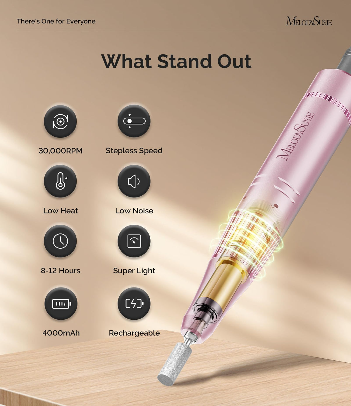 MelodySusie SC320F Nail Drill with clip-on feature attached to waist