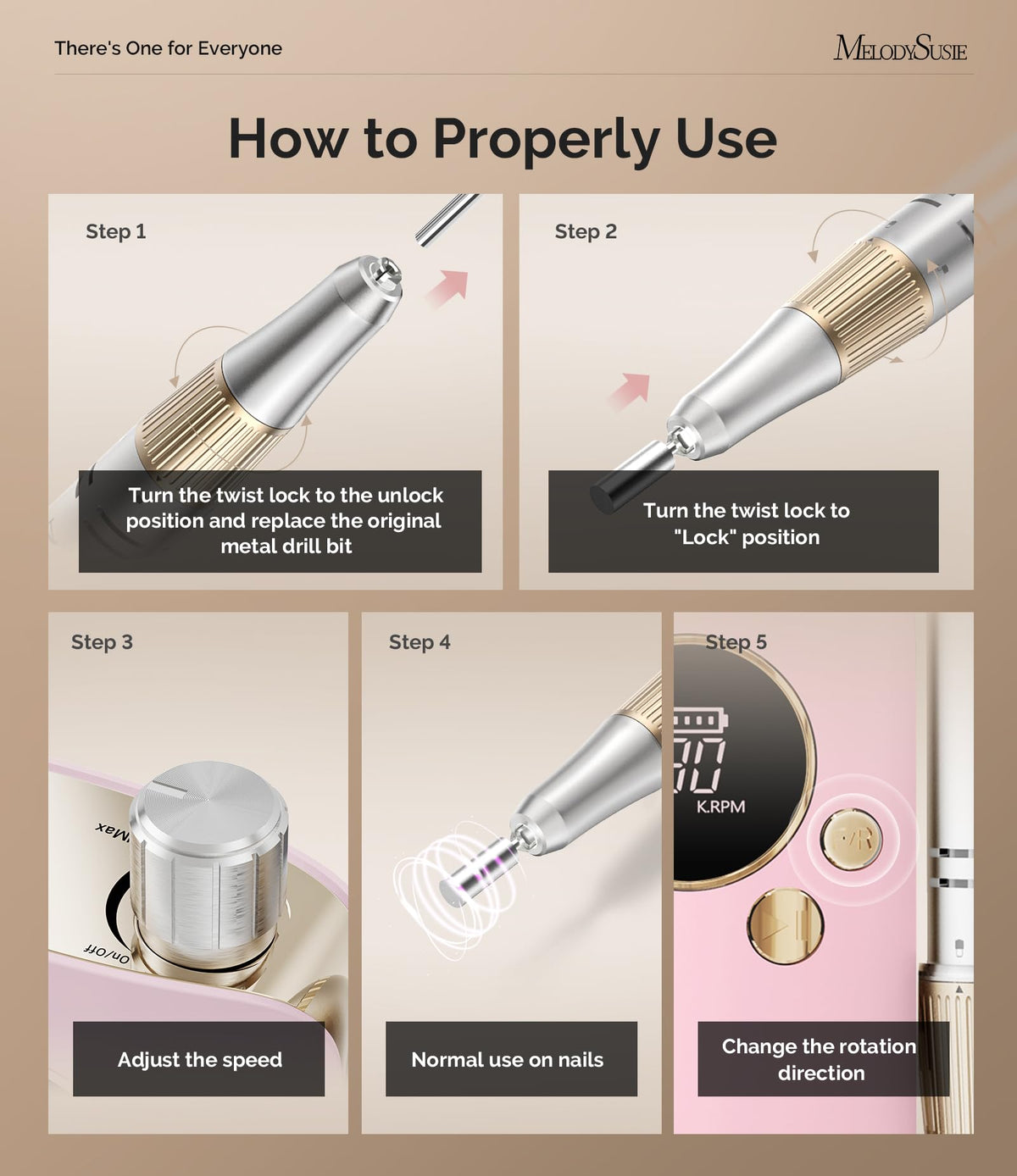 MelodySusie SC320F Rechargeable Nail Drill in milk pink