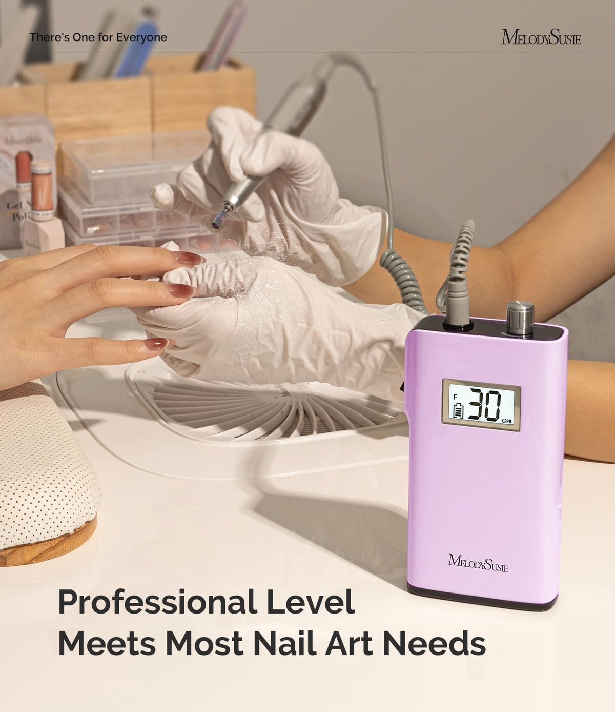MelodySusie SC320H nail drill in use for nail prep