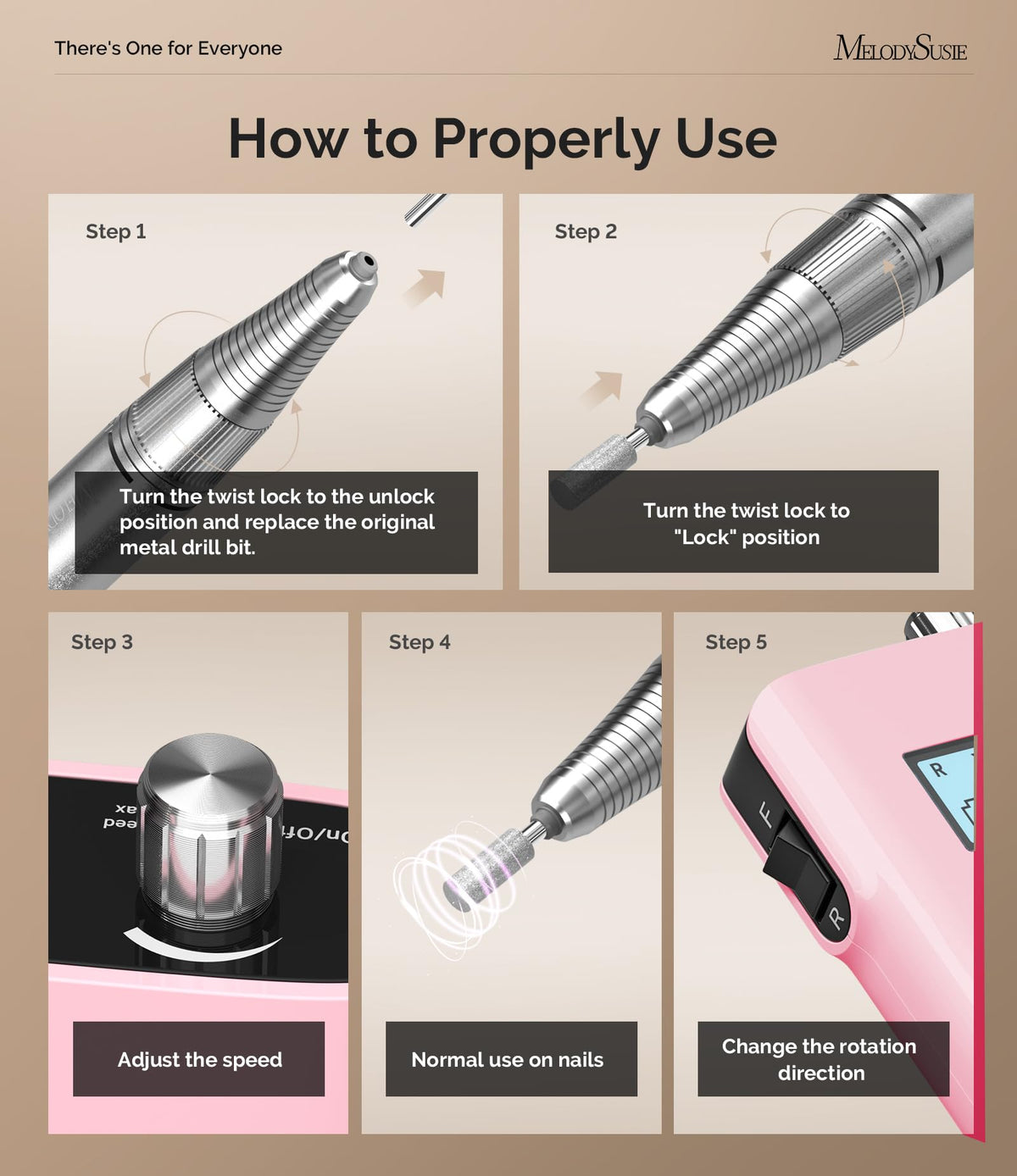 MelodySusie SC320H Nail Drill with clip-on design