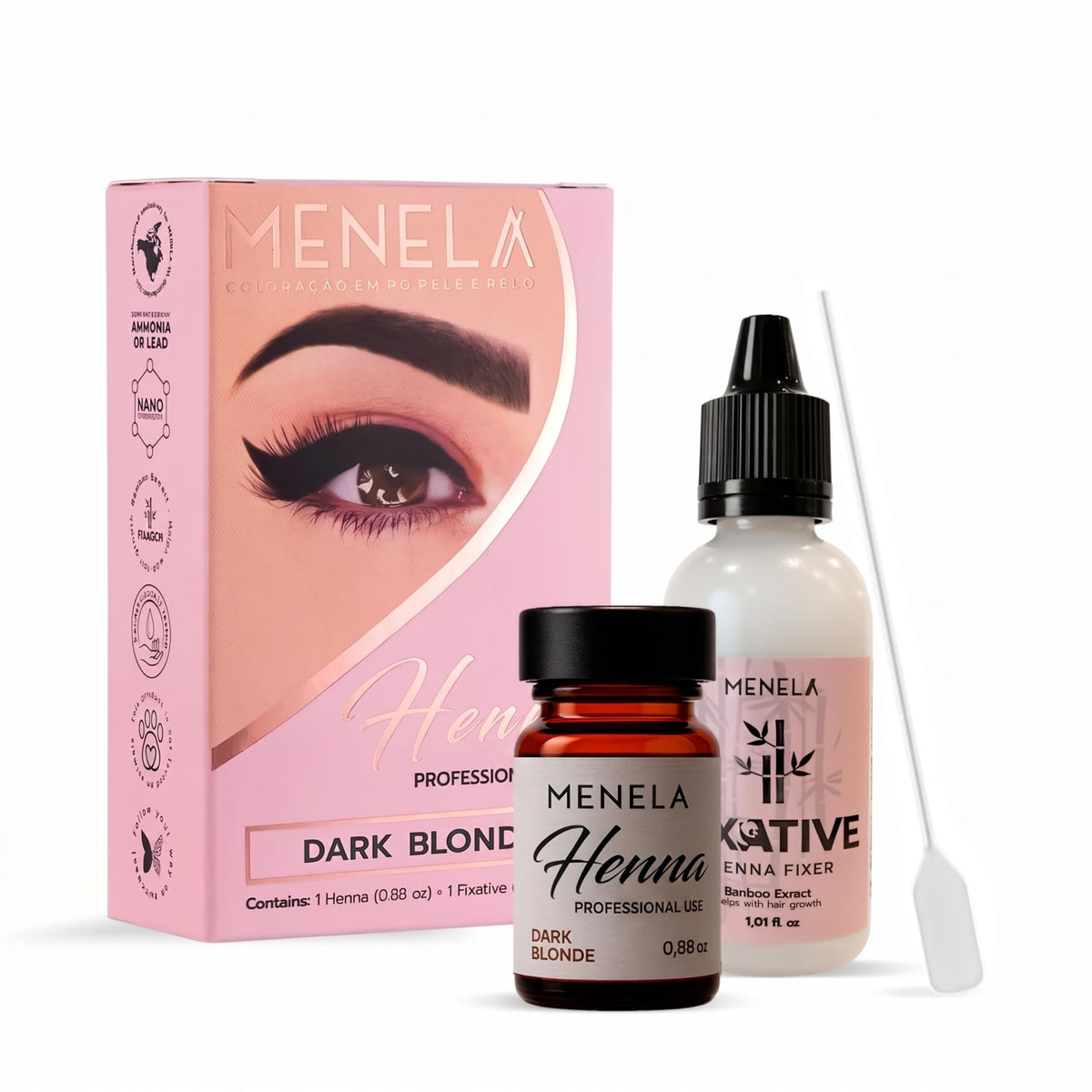 Menela Dark Blonde Hair Henna Powder Kit front view with packaging
