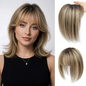 meralona Hair Topper front view in medium dark brown