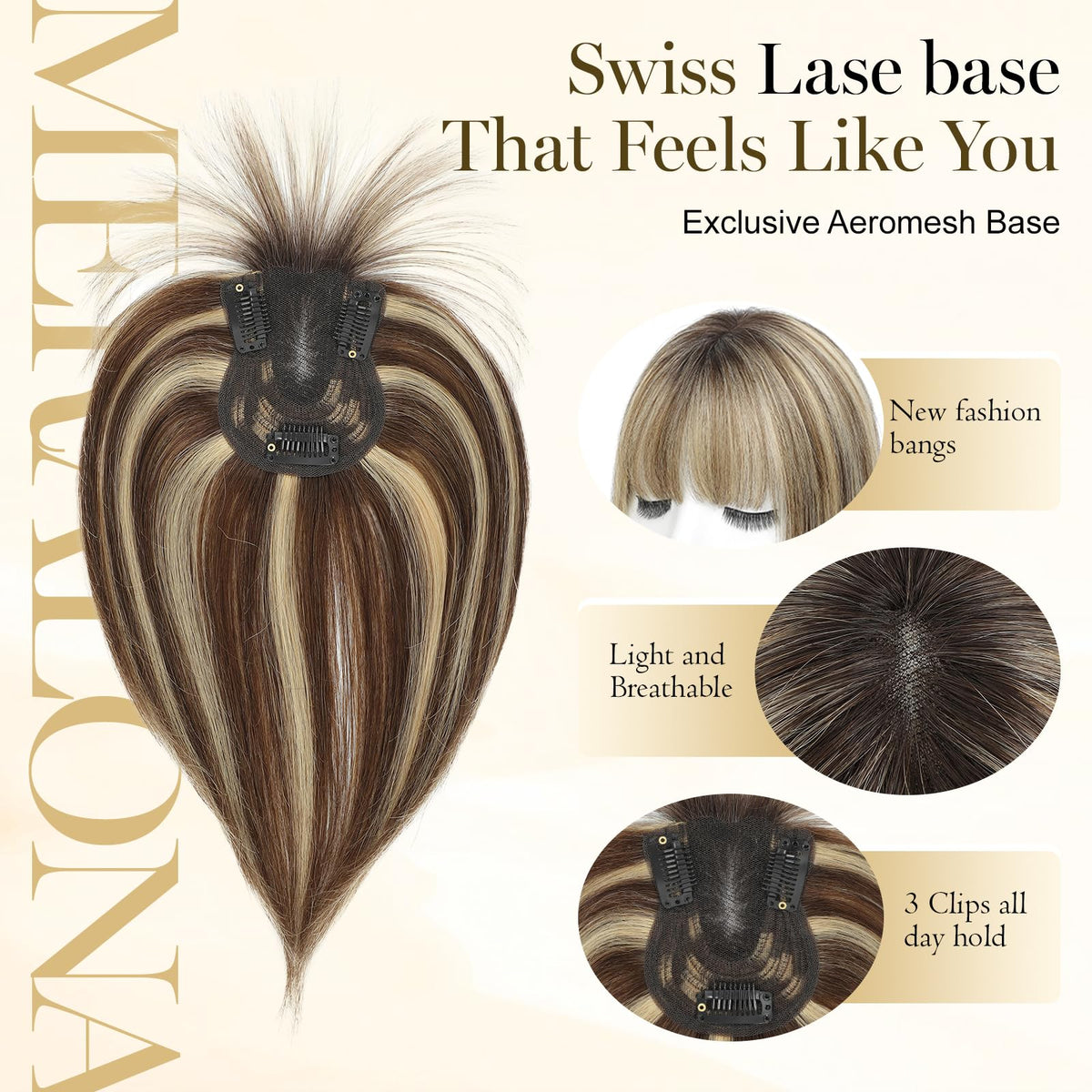meralona Hair Topper side view with bangs