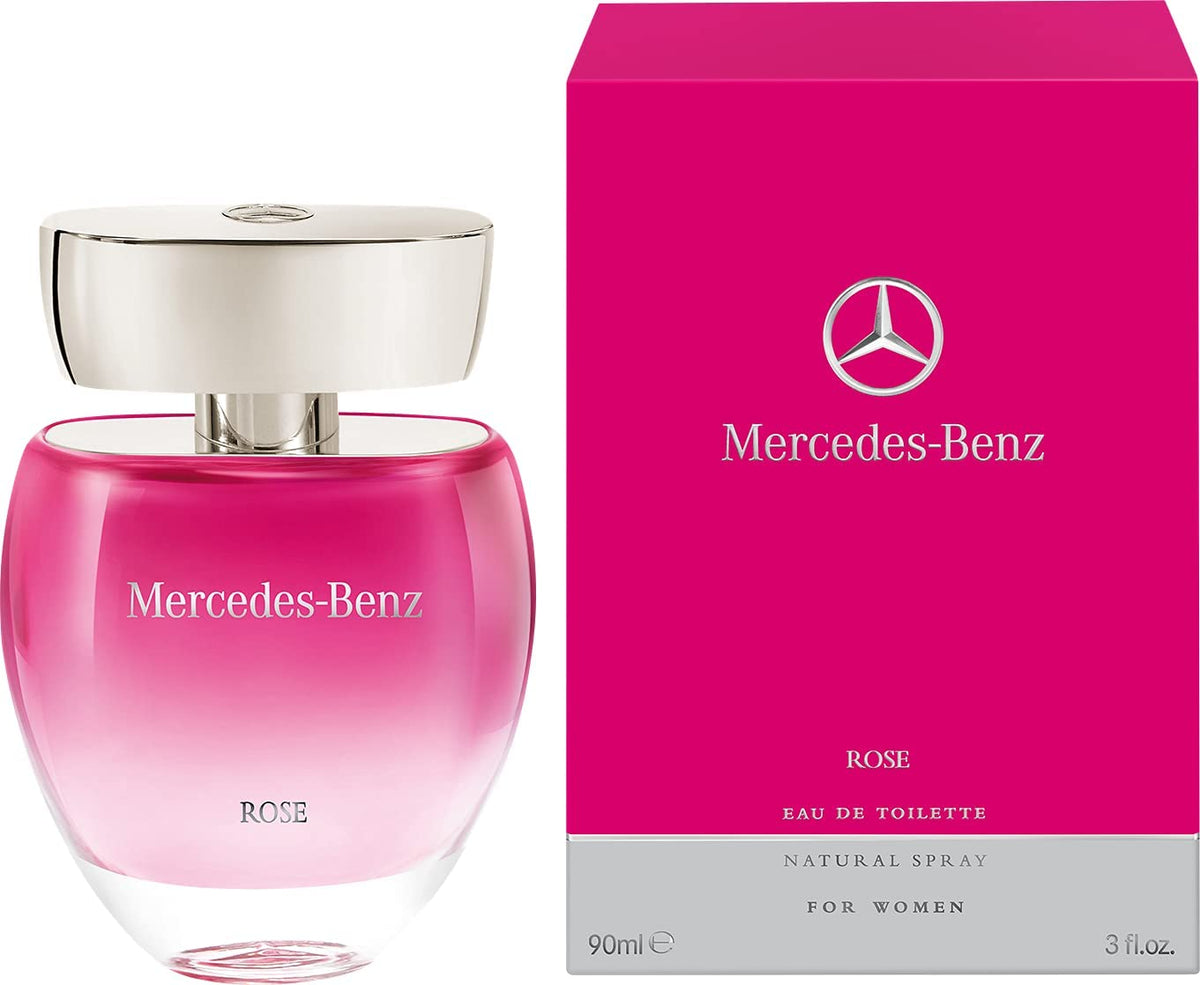 Mercedes Benz Rose Eau De Toilette 3 Oz front view with pink bottle