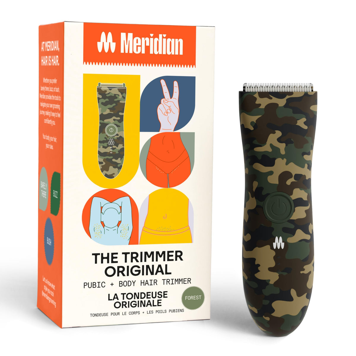 MERIDIAN The Trimmer Original body hair trimmer in forest colour, front view