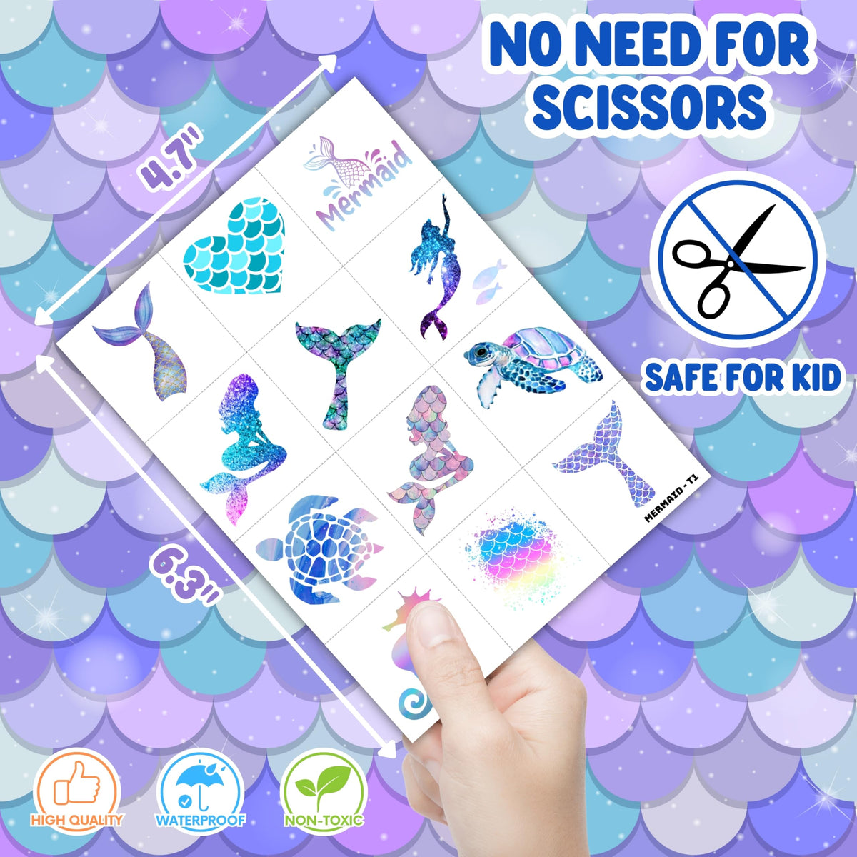 Mermaid temporary tattoos on a backpack