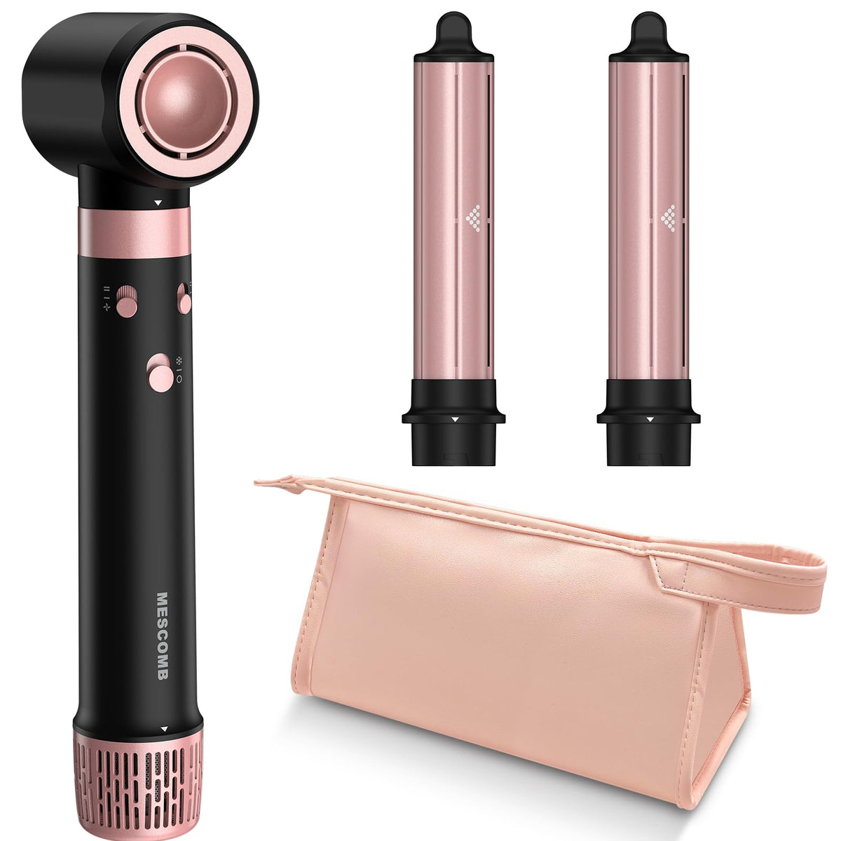 MESCOMB 3 in 1 Air Styler front view with attachments