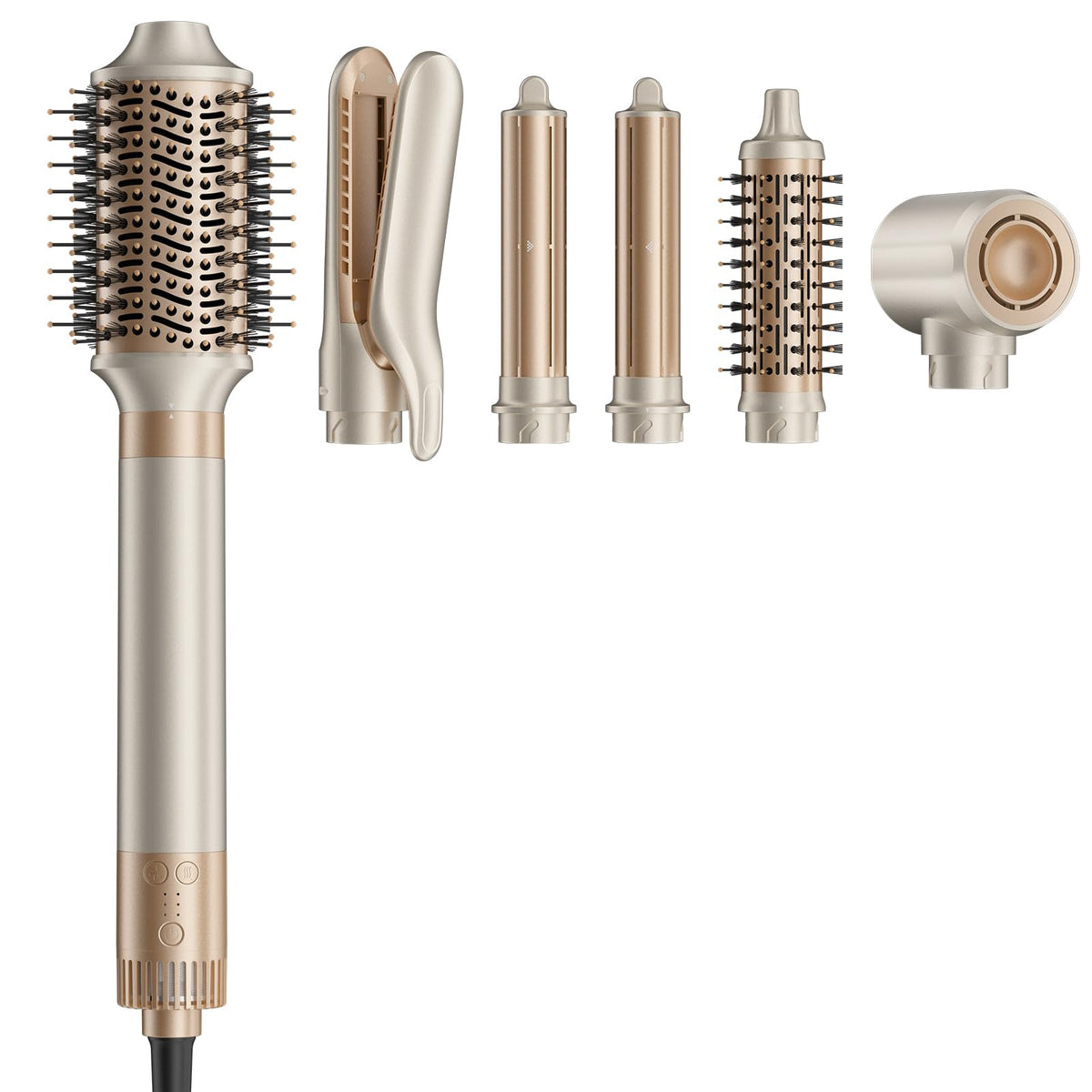 MESCOMB 6-in-1 Hot Air Styler front view with attachments