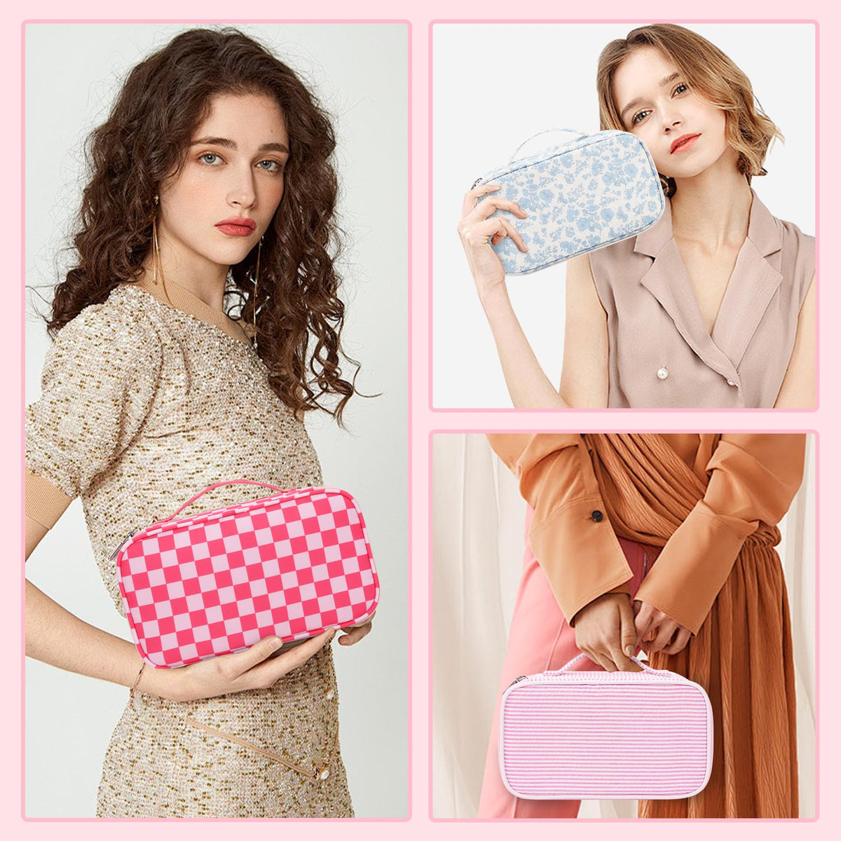 Mesh pockets and storage space inside Relavel Small Makeup Bag