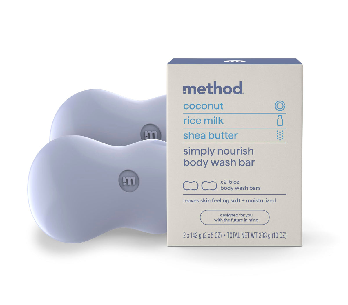 Method Bar Soap Simply Nourish front view with ergonomic shape