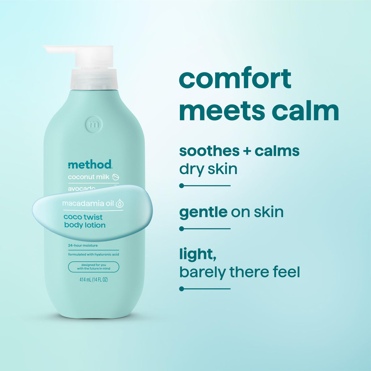 Method Body Lotion Coco Twist open bottle showing lotion