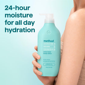 Method Body Lotion Coco Twist pump and bottle close-up