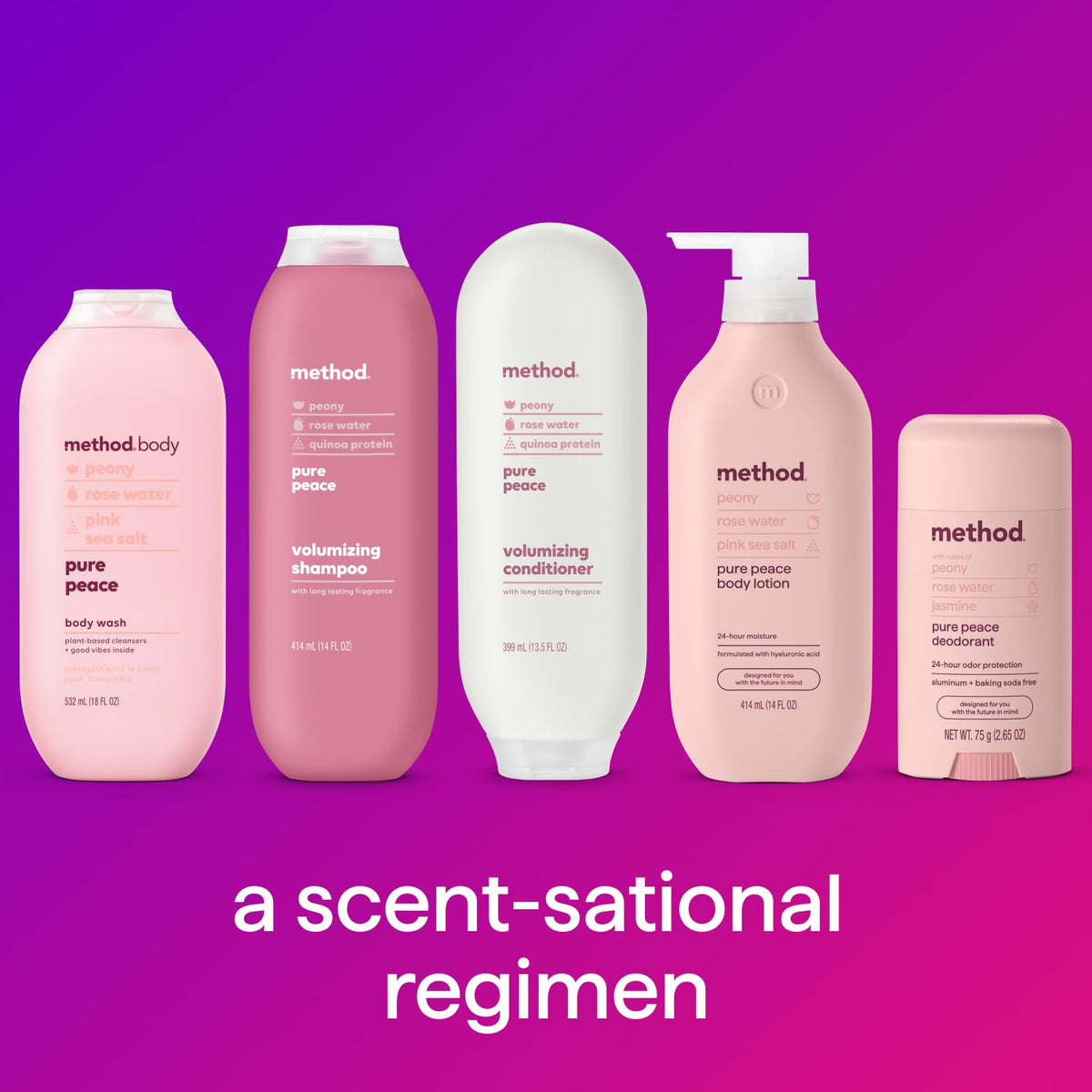 Method Body Lotion Pure Peace on a bathroom counter