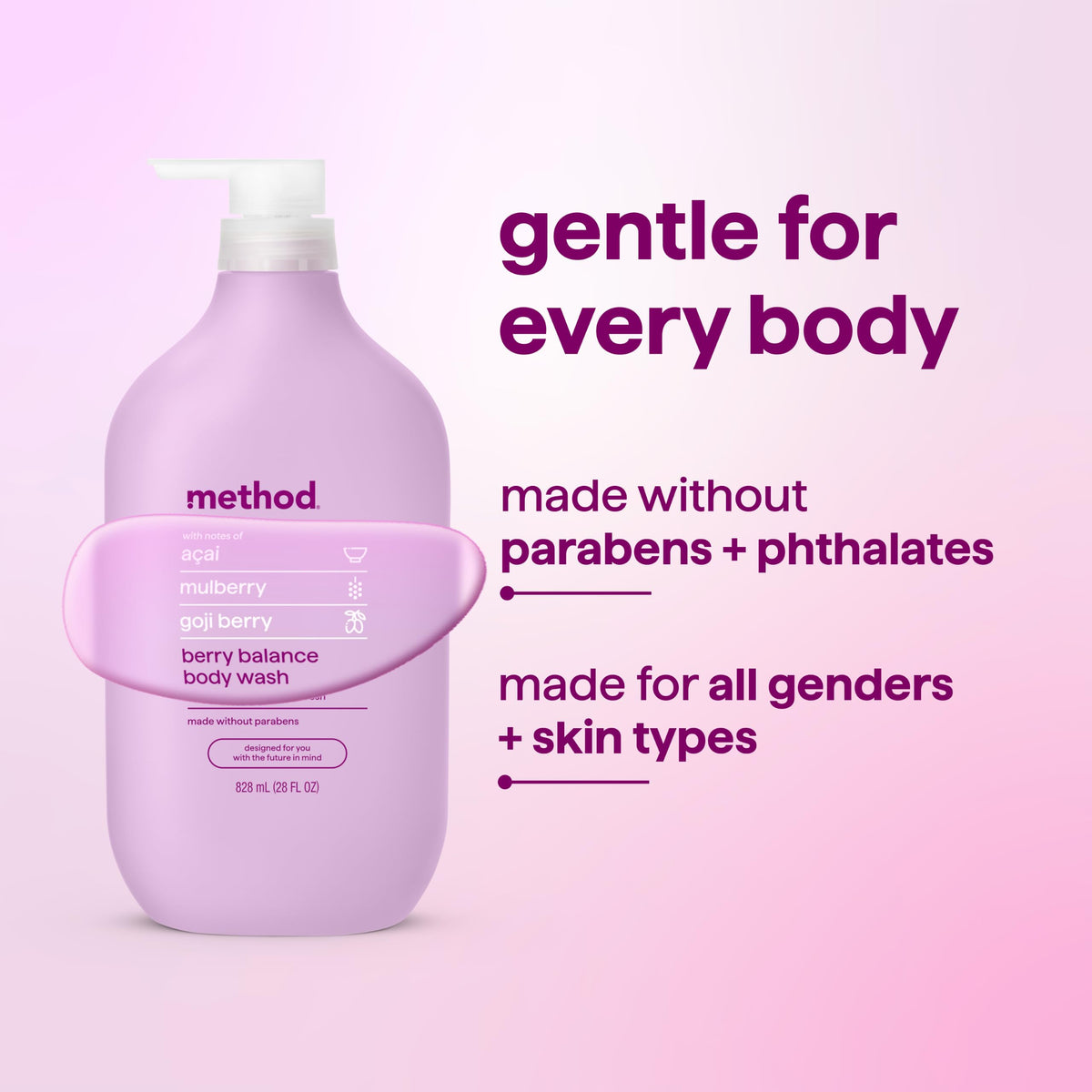 Method Body Wash Berry Balance in a bathroom setting