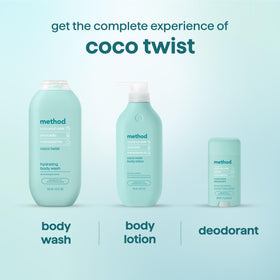Method Body Wash Coco Twist 18 fl oz with ingredients displayed
