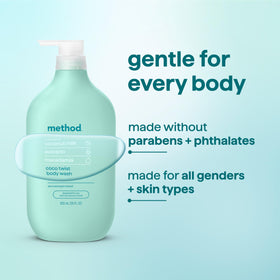 Method Body Wash Coco Twist 28 fl oz with lather on loofah