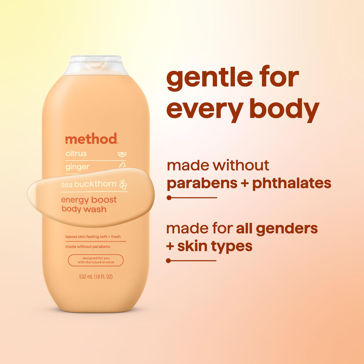 Method Body Wash Energy support in a bathroom setting