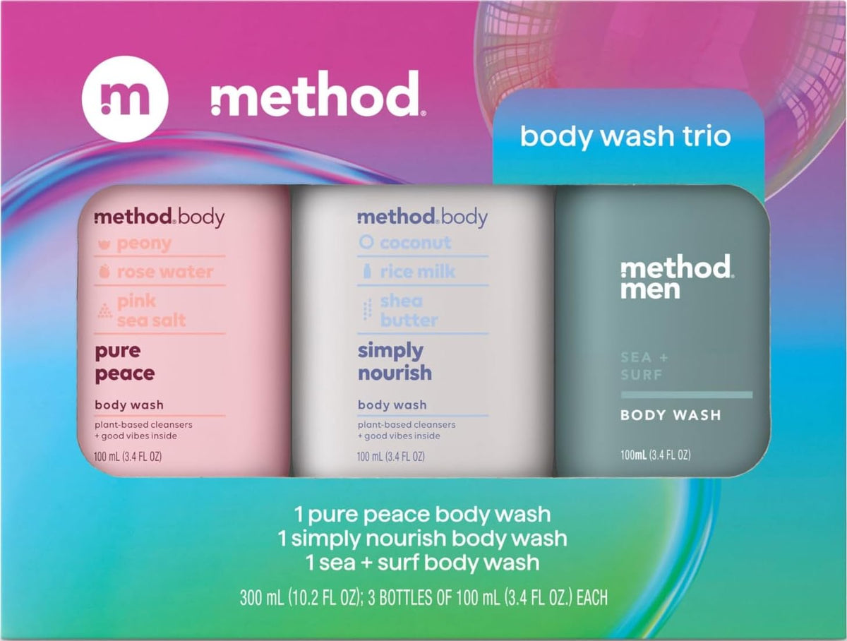 Method Body Wash Gift Set with three 3.4 oz bottles in a gift box