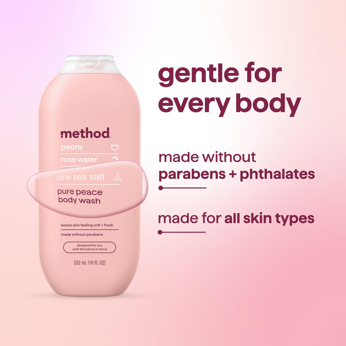 Method Body Wash Pure Peace being poured into a hand