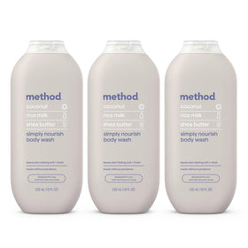 Method Body Wash Simply Nourish 3-pack front view with coconut and rice milk