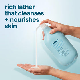 Method Body Wash Wind Down 28 fl oz displayed in bathroom setting