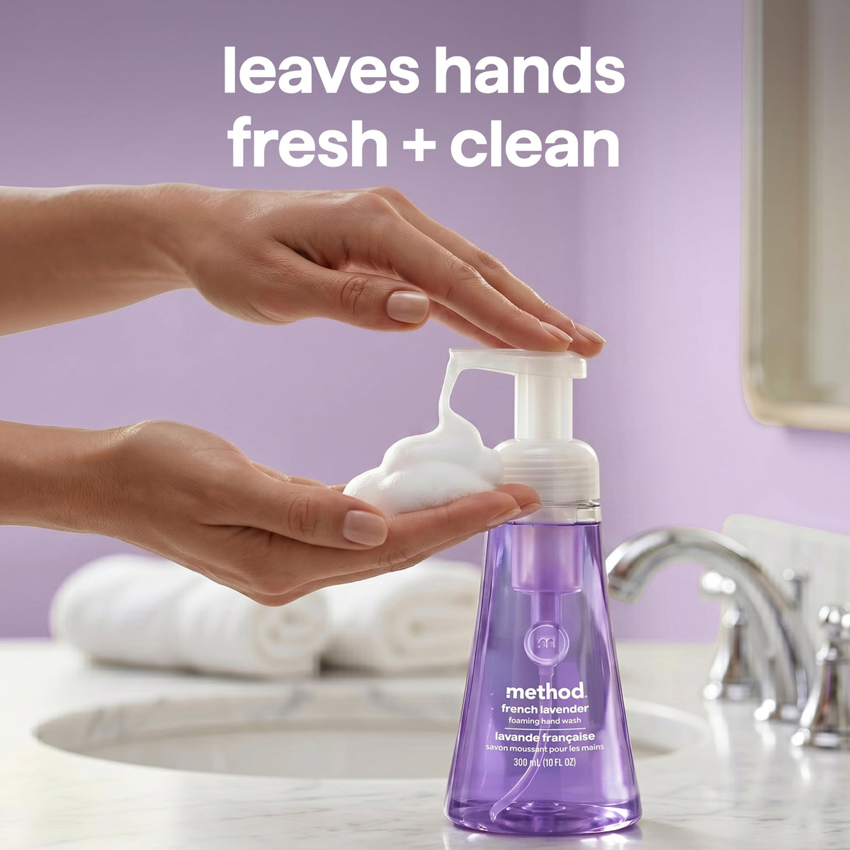 Method Foaming Hand Wash French Lavender in a bathroom setting