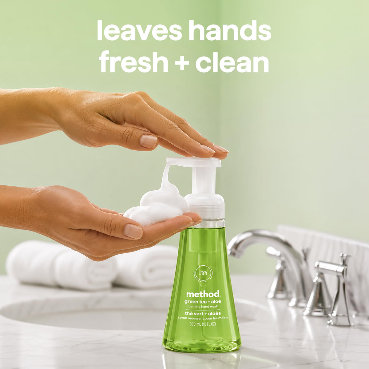 Method Foaming Hand Wash Green Tea + Aloe in kitchen setting
