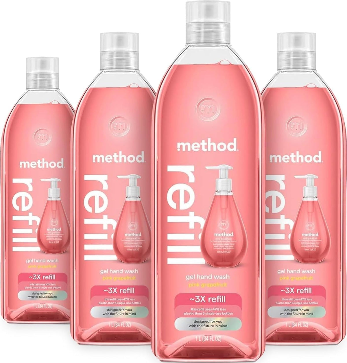 Method Gel Hand Soap Refill Pink Grapefruit 34 oz bottles front view