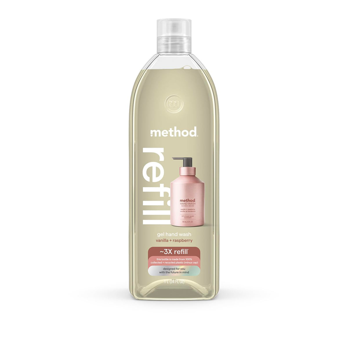 Method Gel Hand Soap Refill Vanilla + Raspberry 34 fl oz front view