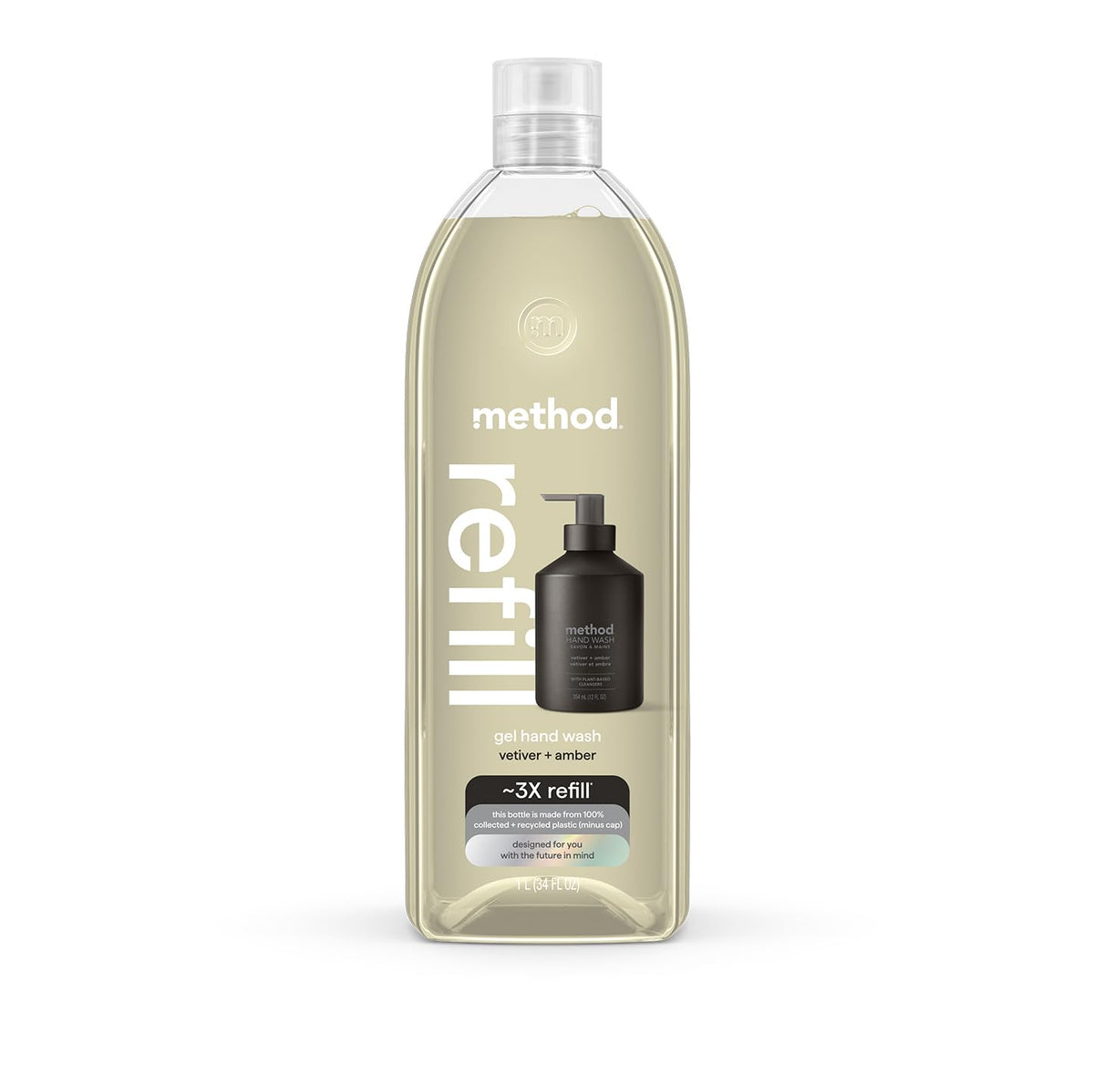 Method Gel Hand Soap Refill Vetiver + Amber 34 fl oz front view