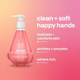 Method Gel Hand Wash Pink Grapefruit lather on hands
