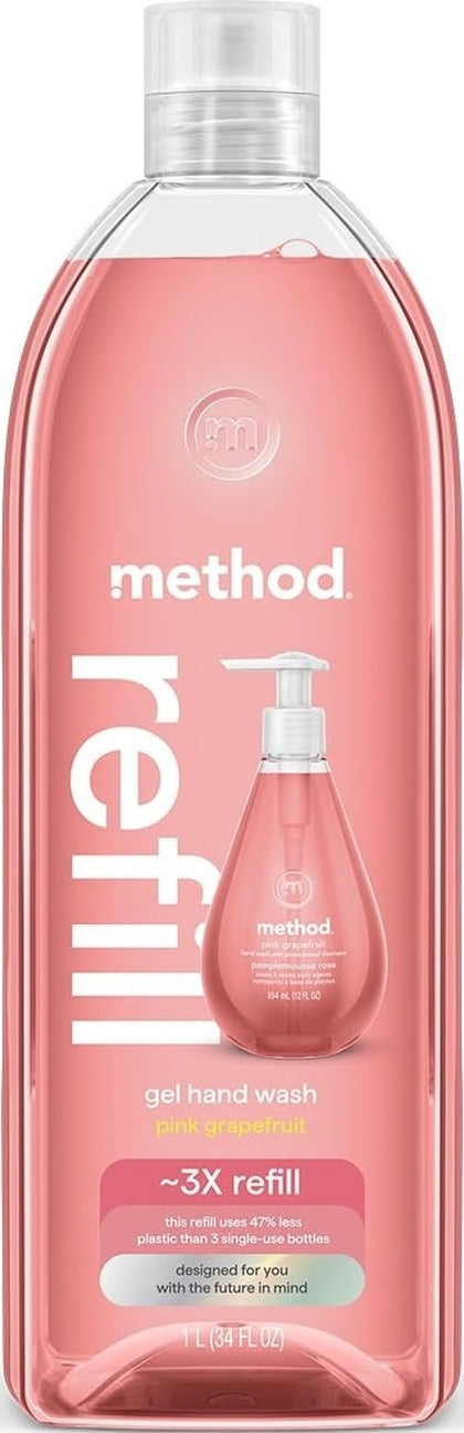 Method Gel Hand Wash Refill Pink Grapefruit 34 fl oz front view