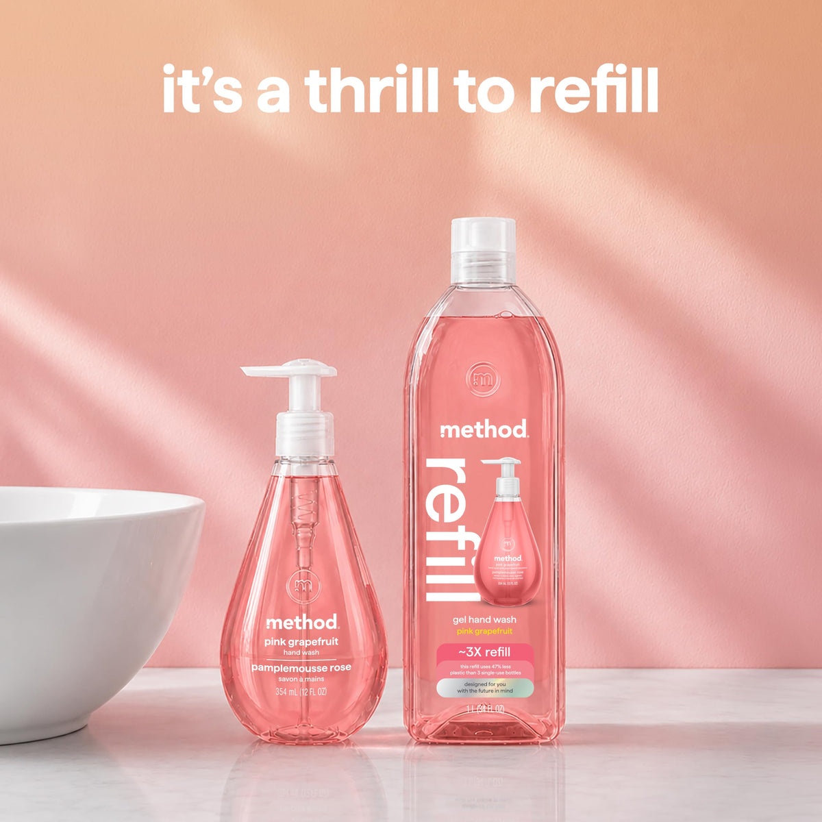 Method Gel Hand Wash Refill Pink Grapefruit bottle side view