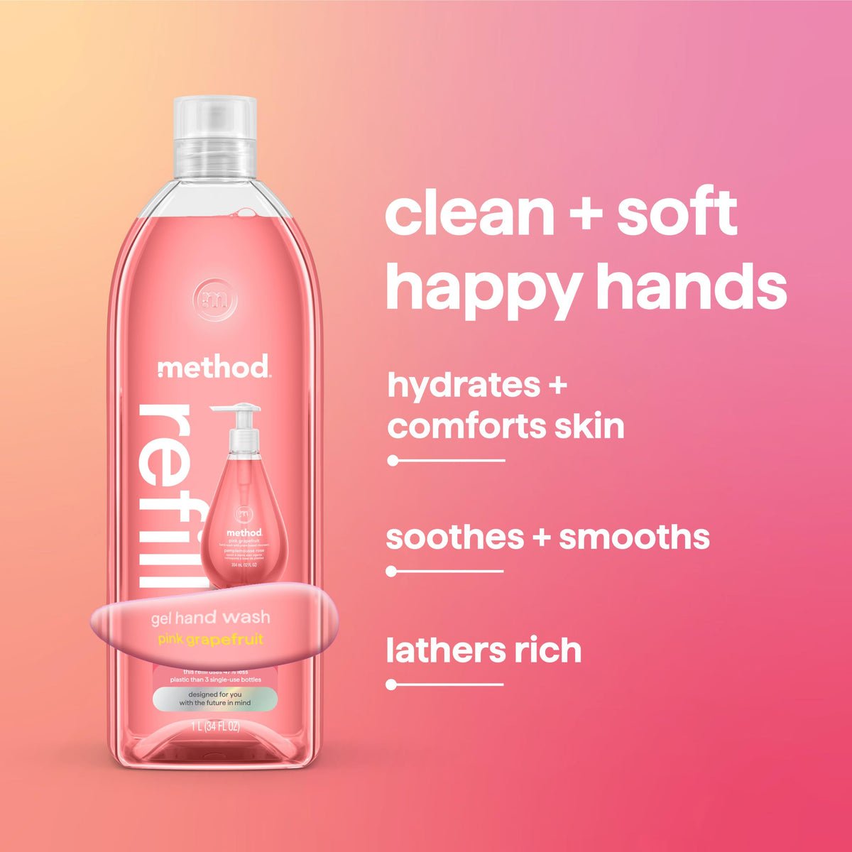 Method Gel Hand Wash Refill Pink Grapefruit in kitchen setting
