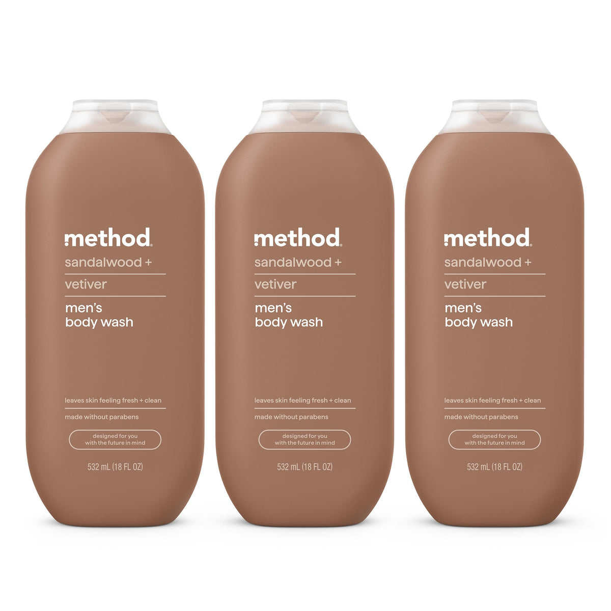 Method Men’s Body Wash 3 Pack Sandalwood + Vetiver front view
