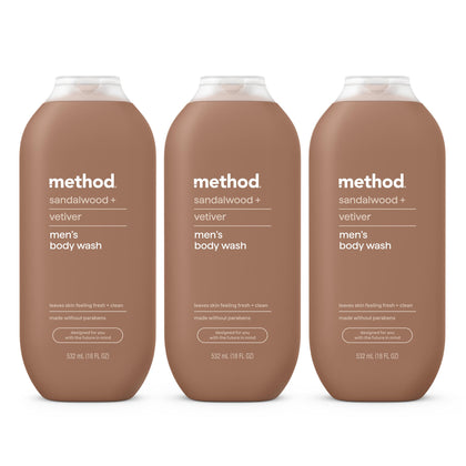Method Men’s Body Wash 3 Pack Sandalwood + Vetiver front view