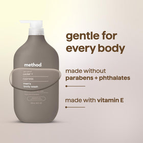 Method Men's Body Wash Cedar + Cypress 28 fl oz lathered on loofah