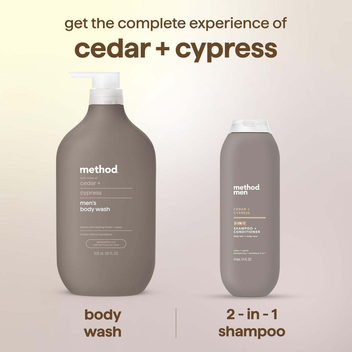 Method Men's Body Wash Cedar + Cypress 28 fl oz packaging details
