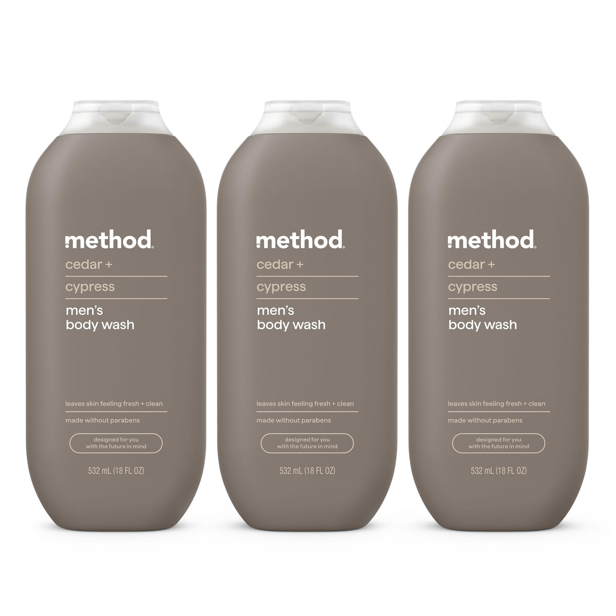 Method Men's Body Wash Cedar + Cypress 3 Pack front view