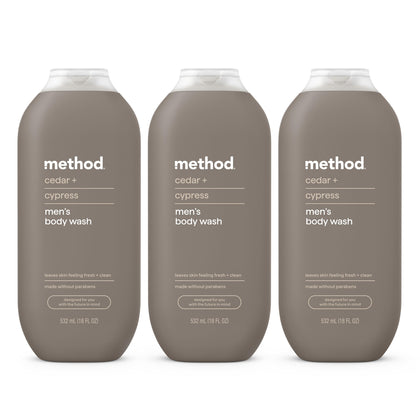 Method Men's Body Wash Cedar + Cypress 3 Pack front view