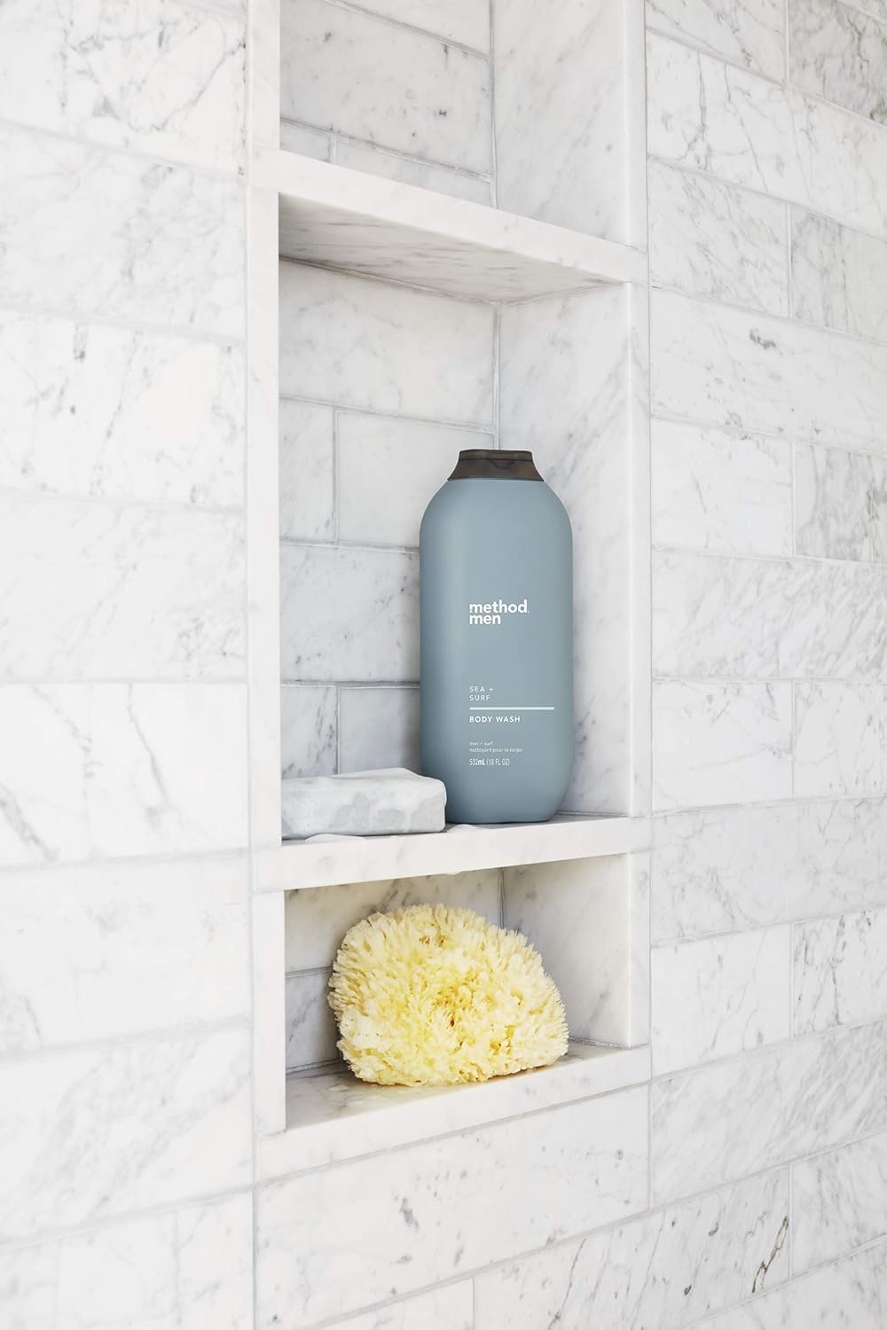 Method Men's Body Wash Cedar + Cypress in shower setting