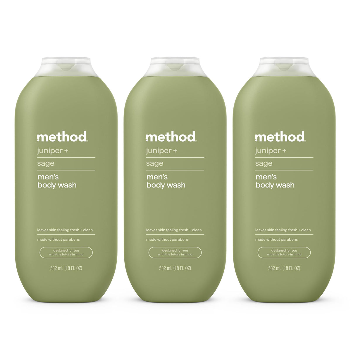 Method Men's Body Wash Juniper + Sage 3 Pack, front view