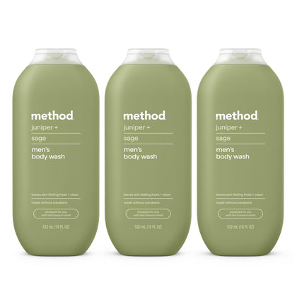 Method Men's Body Wash Juniper + Sage 3 Pack, front view