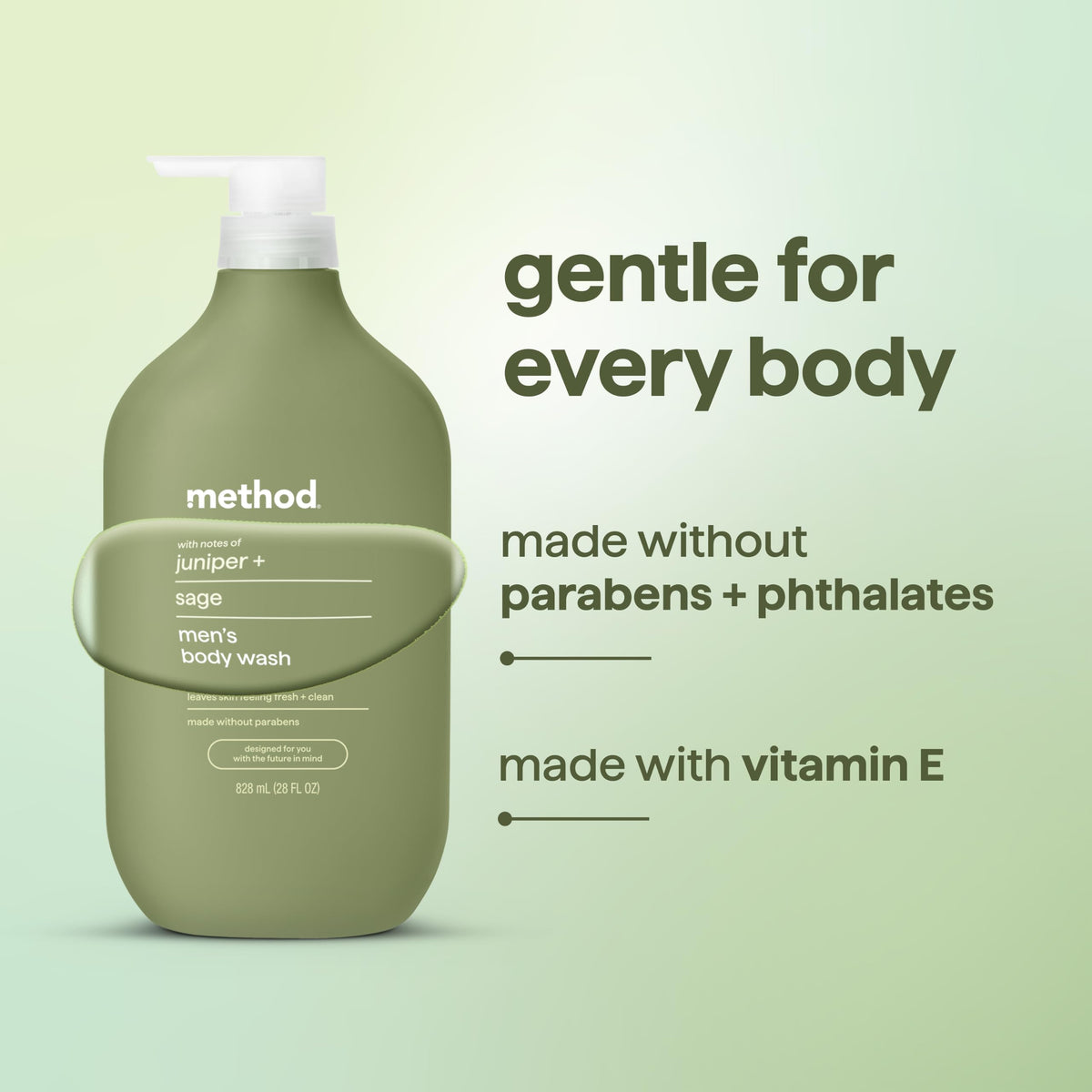 Method Men's Body Wash Juniper + Sage bottle with recycled plastic label