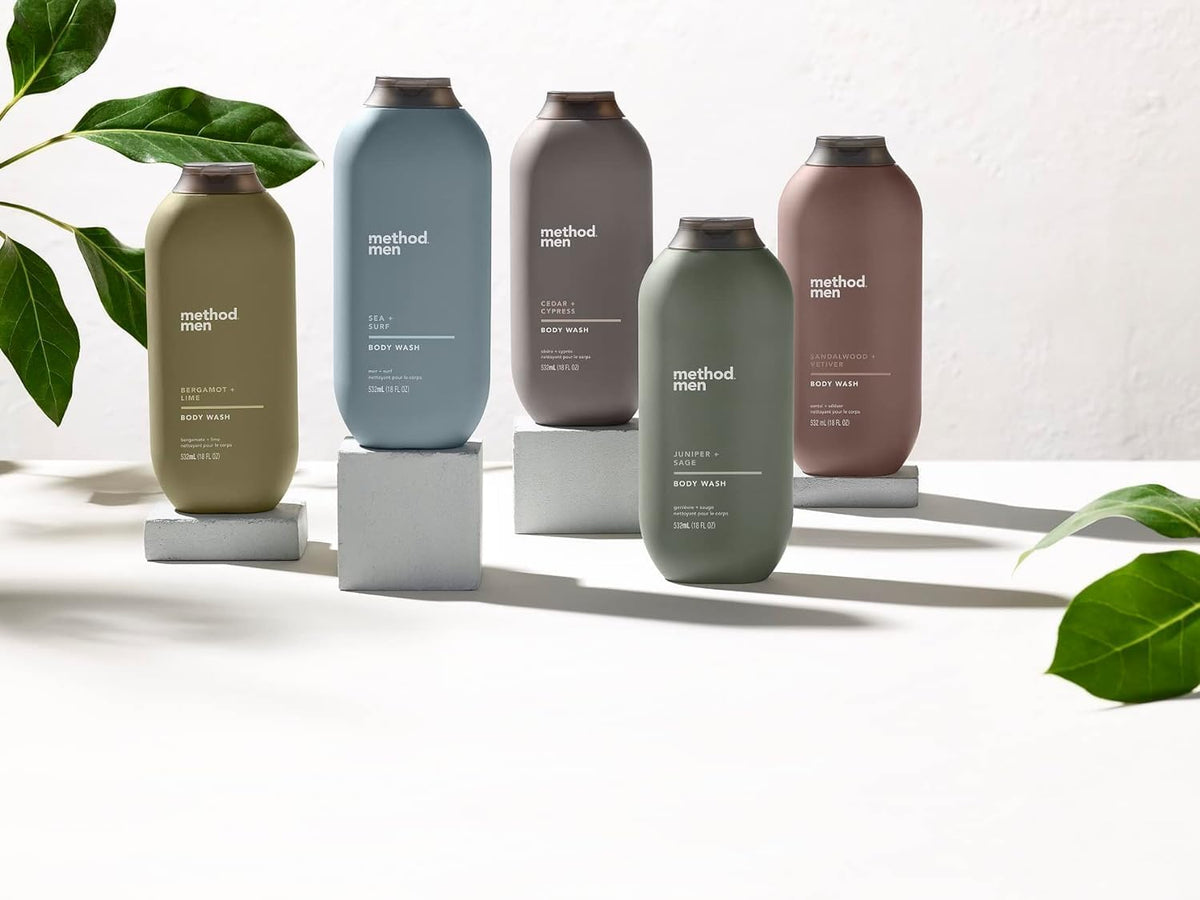 Method Men's Body Wash Juniper + Sage packaging display