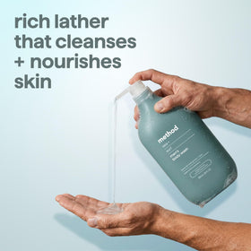 Method Men’s Body Wash Sea + Surf Scent in shower setting